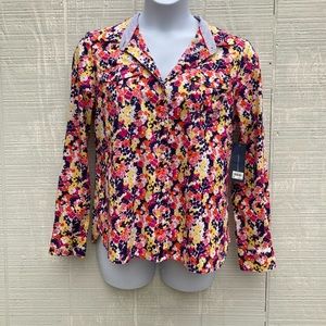 NWT! Tommy Hilfiger floral cotton button up blouse w/contrast trim (slim fit)